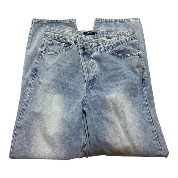 Mica’s Asymmetric Waist Straight Leg Jeans Sz L Barrel Jeans Wide Leg - Picture 4 of 6